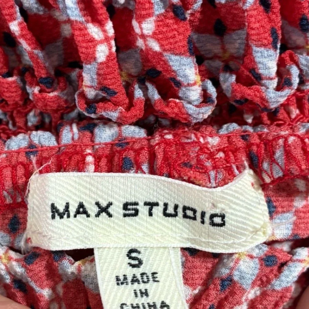 Max Studio Red Geometric Print Smocked Waist Ruffle‎ Jumpsuit 8901C46 Small Boho
